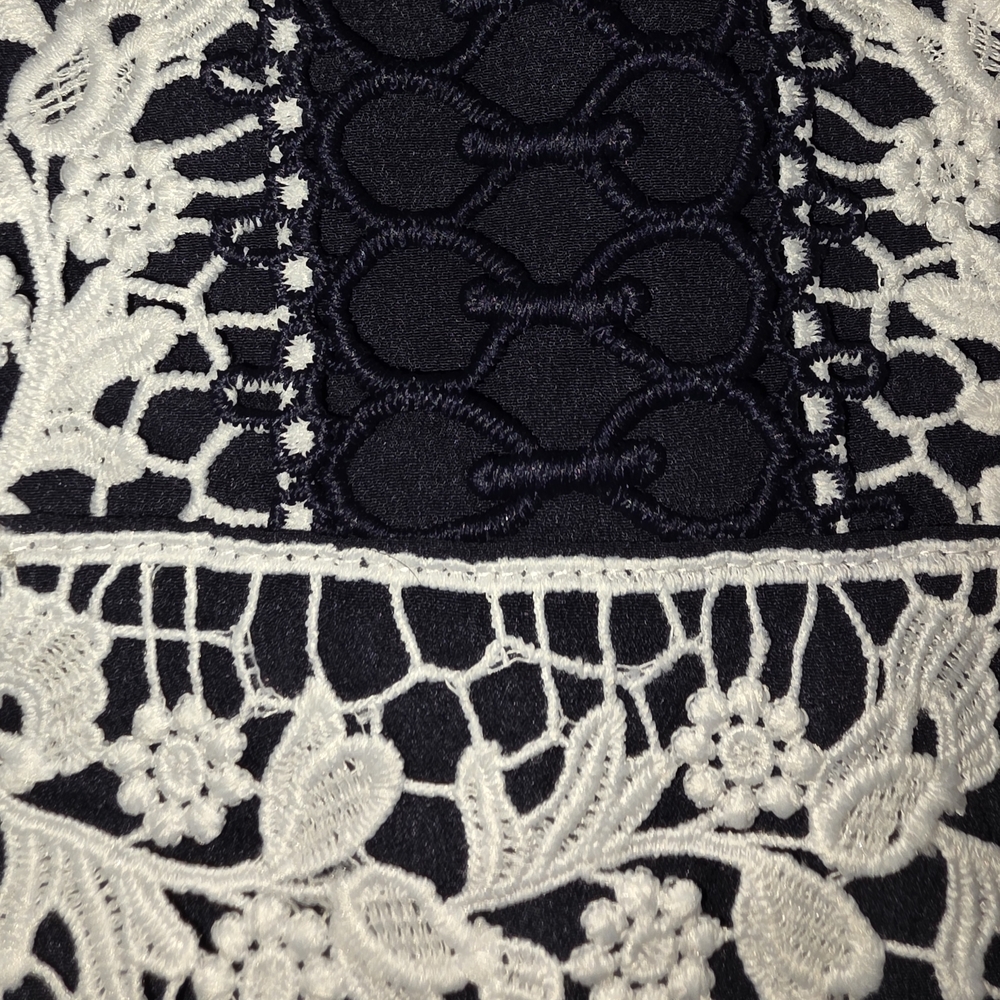 Aqua Black White Lace Blouse Medium #BL7 - Picture 4 of 9